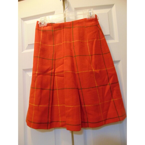 Bobbie Brooks Wool Pleated Skirt Redish Orange Plaid -Made in USA Vtg 60s School - Picture 1 of 9